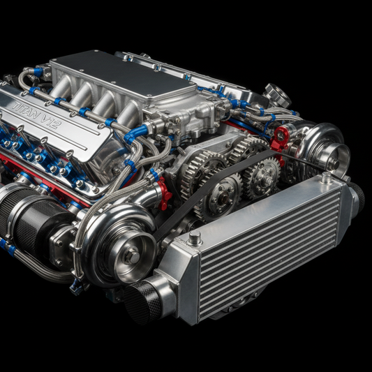 supercar engine product image plain black background 